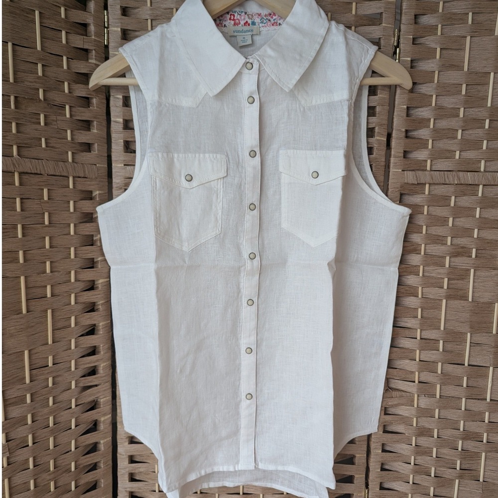 Sundance White Sleeveless Button-Down Shirt